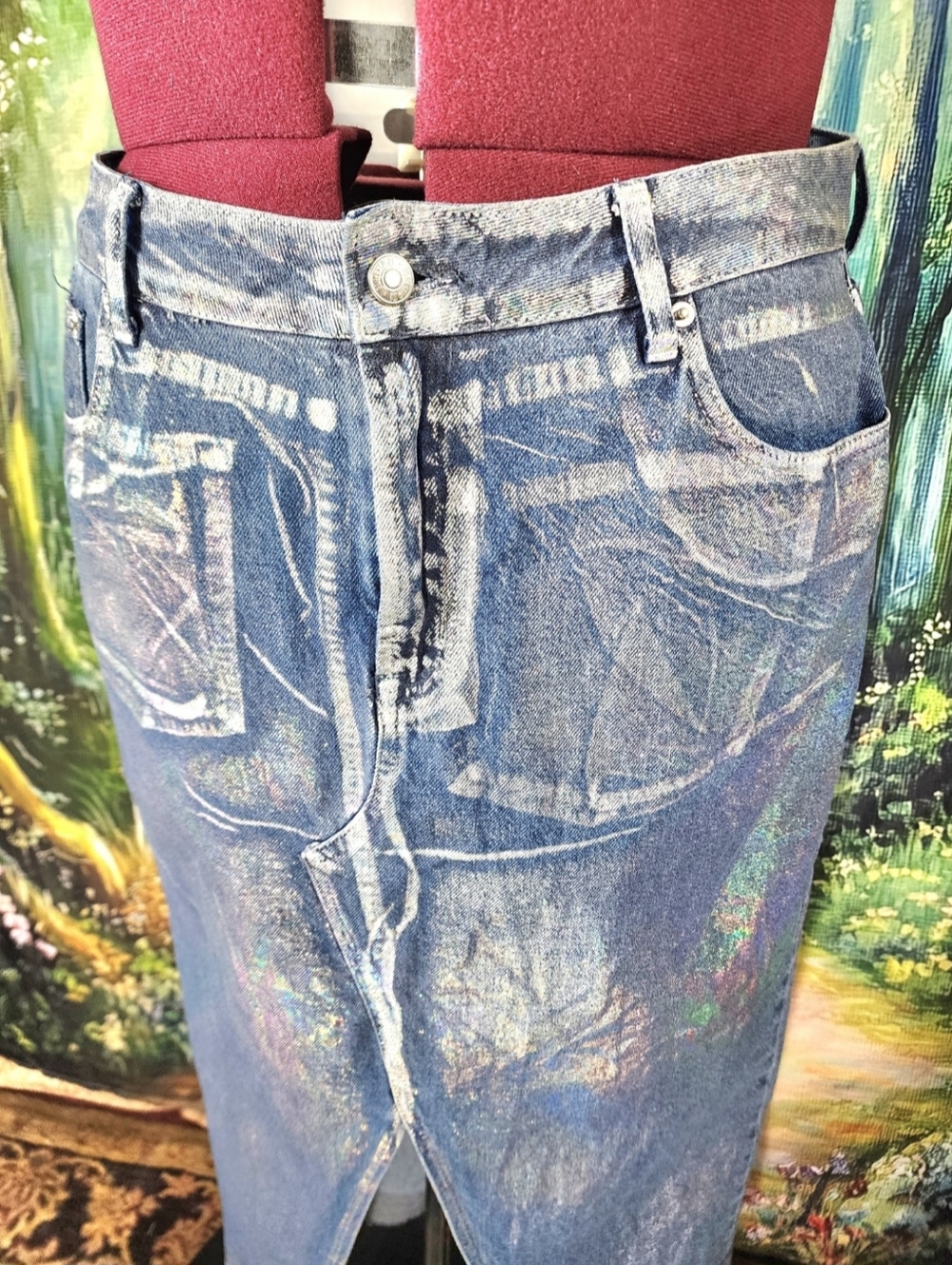 FOREVER 21 Metallic Jean Denim Skirt Size 1X - Picture 3 of 9